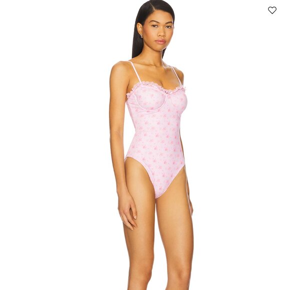 NWT, LoveShackFancy Brooksie Swimsuit, Pink Floral, Small - Picture 1 of 5